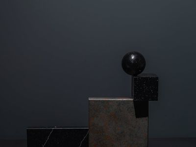 Geometric balance of shapes in dark blue tones